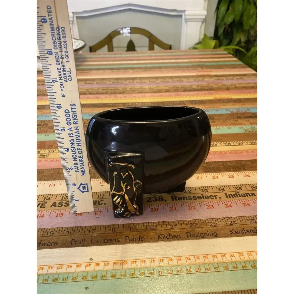 Vintage FAPCO 1930‎ Joan Lea Creations Shanghai Black 22K Gold Disk Asian Vase